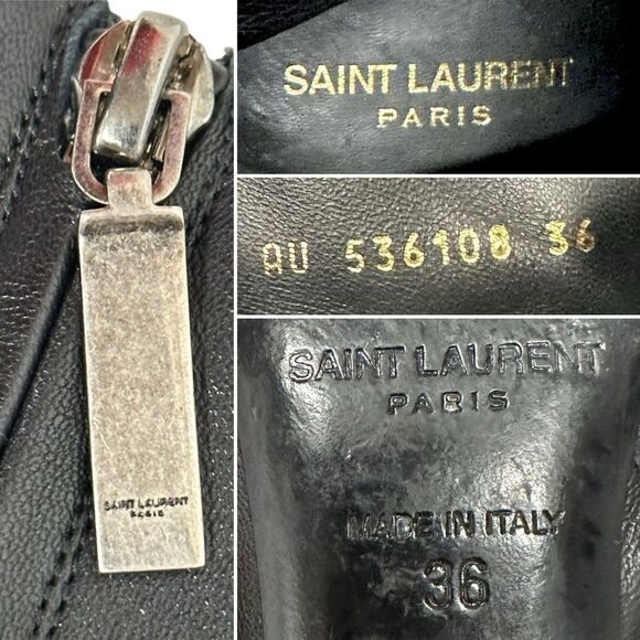 YSL Yves Saint Laurent OPYUM Logo Heel Boots Ankle Booties Black 36 5.5 6 - Picture 12 of 15